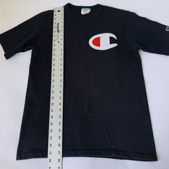Champion T-shirt VTG Men M Black Short Sleeve Tee Big C Patch Logo Retro 90s Y2K - Picture 7 of 7